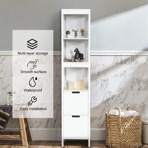 Miniatura 6 de Tangkula Gabinete de Almacenamiento Alto para Baño, Independiente de 57" de Alto Gabinete de Piso Delgado para Baño con Estantes Abiertos de 3