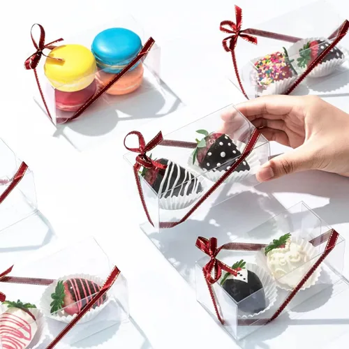 Miniatura 4 de RomanticBaking - Cajas de fresas cubiertas de chocolate transparente, paquete de 50 4 1/2" x 2 1/4" x 2", para 2 macarrones, para 4 panaderías