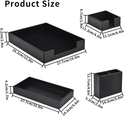 Miniatura 6 de Paquete de 4 suministros de oficina/organizador de escritorio de cuero para bandeja de papel para cartas, soporte para notas adhesivas, taza