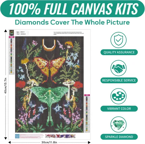 FILASLFT Kits de Arte de Diamante para Adultos Mariposa Luna, Kit de Pintura de Diamantes de Mariposa para Principiantes, Flor de Seta Lunar Punto