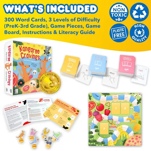 Miniatura 2 de Kangaroo Cravings - Juego de mesa para aprender a leer 300 palabras visuales de alta frecuencia, divertido recurso de aprendizaje y juego
