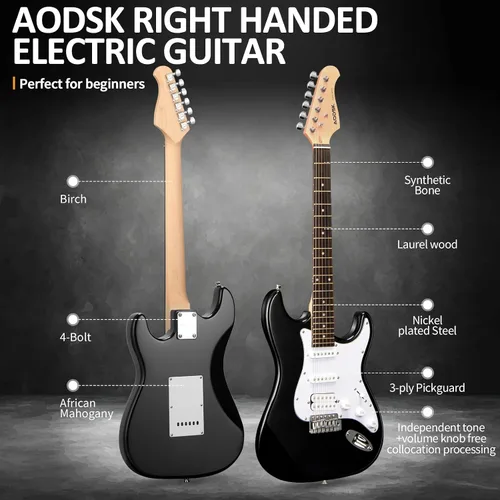 Miniatura 3 de AODSK - Guitarra eléctrica con amplificador, kit para principiantes de 39 pulgadas de cuerpo sólido de tamaño completo, todos los accesorios