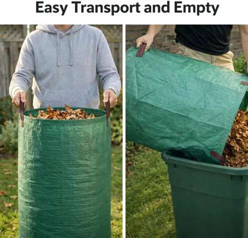 Miniatura 3 de Gardzen Paquete de 3 bolsas de basura de 72 galones, reutilizables, resistentes, plegables, para hojas de jardín, con anillo de plástico, contenedor
