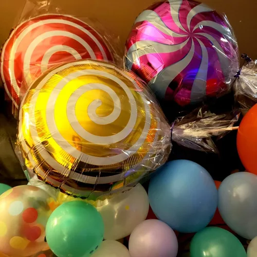 Miniatura 5 de Juego de globos de caramelo dulce con temática de remolino, helio, globos de aluminio de Mylar para fiesta, cumpleaños, suministros de decoración