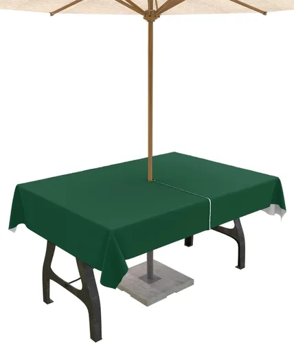 Miniatura 52 de QueenKer Mantel de exterior verde oliva con agujero para sombrilla y cremallera, mantel de color sólido para mesas cuadradas, colección de mesa