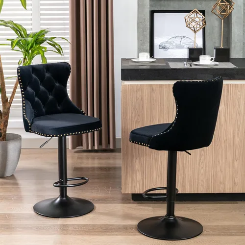 Miniatura 2 de LKTART Juego de 2 taburetes de bar giratorios con altura de asiento ajustable, taburetes de bar tapizados de terciopelo con base cromada