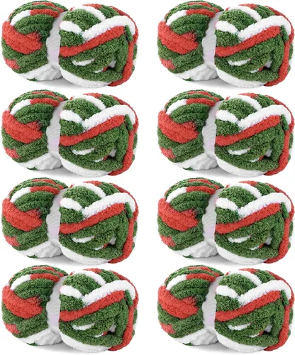 Miniatura 11 de HOMBYS Paquete de 8 hilos gruesos gigantes para tejer a ganchillo/tejer a mano, súper voluminosos, grandes, suaves, esponjosos, tie dye de felpa