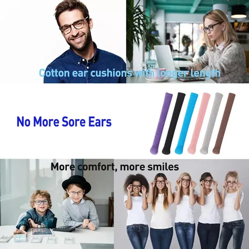 Miniatura 7 de Cojín de oreja para lentes de longitud más larga con algodón de punto suave, agarre elástico antideslizante para gafas, puntas de patillas de lentes