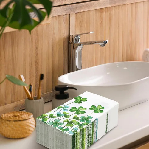 Miniatura 6 de 80 servilletas desechables para invitados del día de San Patricio, servilletas de papel de trébol verde de la suerte, toallas de mano para fiesta
