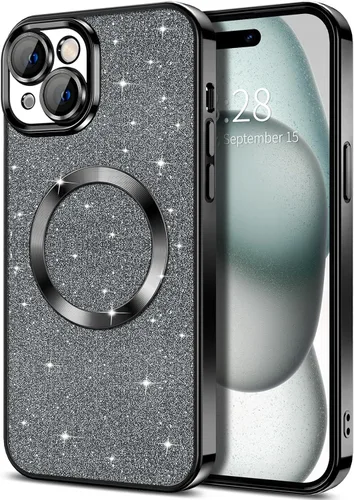 Miniatura 22 de Hython Funda para iPhone 13 Pro Max con purpurina, fundas magnéticas transparentes para teléfono con protector de lente de cámara