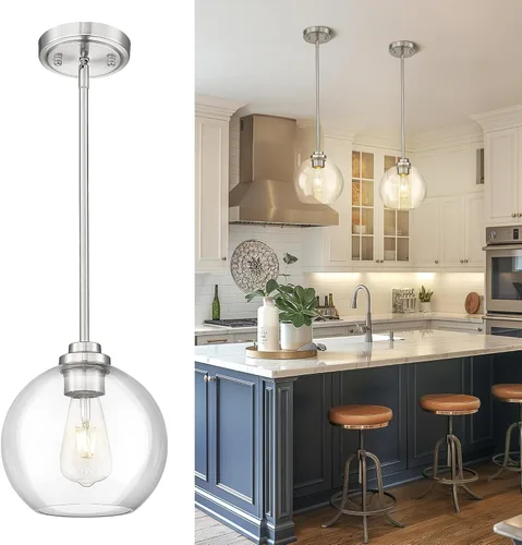 Miniatura 21 de Lámpara Colgante Moderna de Oro Pulido, Lámpara Colgante de Globo de 18 cm de Siglo Medio con Vidrio Transparente para Isla de Cocina, Comedor