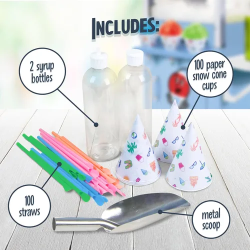 Miniatura 5 de Nostalgia Máquina de hielo afeitado de cono de nieve, máquina de granizado retro para 72 golosinas heladas, incluye cuchara de metal, 2 botellas