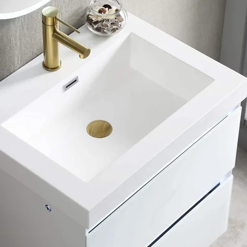 Miniatura 7 de Blossom Tocador de baño LED de 24 pulgadas – Tocador flotante montado en la pared con luces – 100% impermeable PVC de grado marino – Moderno