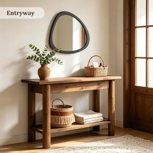 Miniatura 5 de HOMECOOKIN Espejo asimétrico de 19 pulgadas de alto x 23 pulgadas, espejo de pared de madera irregular para dormitorio, sala de estar, entrada