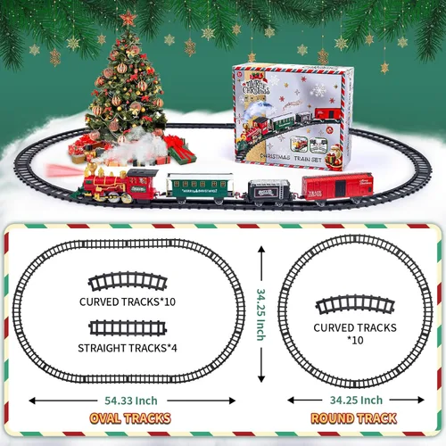 Miniatura 7 de Juego de tren para niños con humo, luces y sonido, juego de tren para debajo del árbol de Navidad, tren de juguete eléctrico para regalos de 3, 4