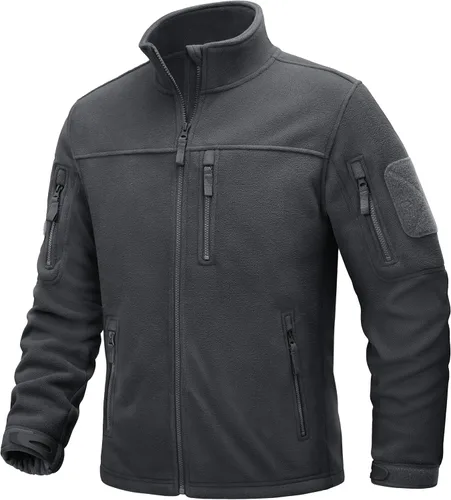 TACVASEN Chaqueta de forro polar para hombre, chaqueta de invierno con cremallera completa, chaqueta táctica ligera, abrigos de senderismo al aire