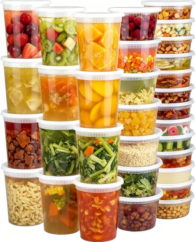 Clawsoff Juego de 60 recipientes de delicatessen con tapas, 32/16/8 onzas x 20 unidades cada uno, a prueba de fugas y sin BPA, herméticos, de