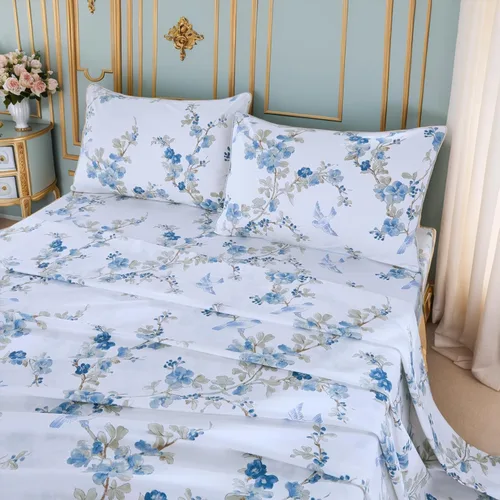Miniatura 37 de Brandream Juego de sábanas tamaño King con estampado floral lujoso estilo bohemio con medallón azul y estampado de cachemira, colección de ropa