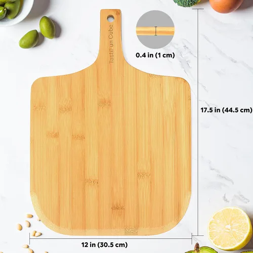 Miniatura 8 de Pala de pizza, paleta de pizza de bambú natural de 12 pulgadas, accesorios esenciales para hornos interiores y exteriores, hornear pizza casera