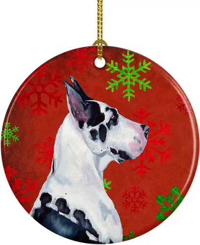 Miniatura 65 de Caroline's Treasures Bulldog English - Copos de nieve rojos y verdes, adorno de cerámica de Navidad, decoración colgante para el hogar, Navidad