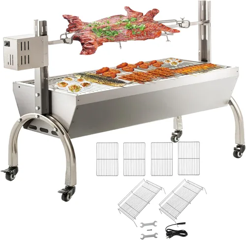 Miniatura 9 de DEWOSEN Parrilla asadora de 50 W con pantalla de viento, asador de cerdo y cordero al aire libre de 51 pulgadas, parrilla de asador de carbón