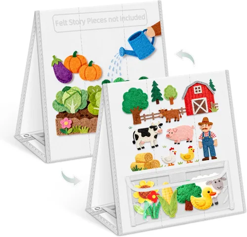 Miniatura 9 de AKAYOK Tablero de fieltro plegable – Tablero de historia de franela de doble cara para aprendizaje preescolar, narración interactiva y juego Rosa