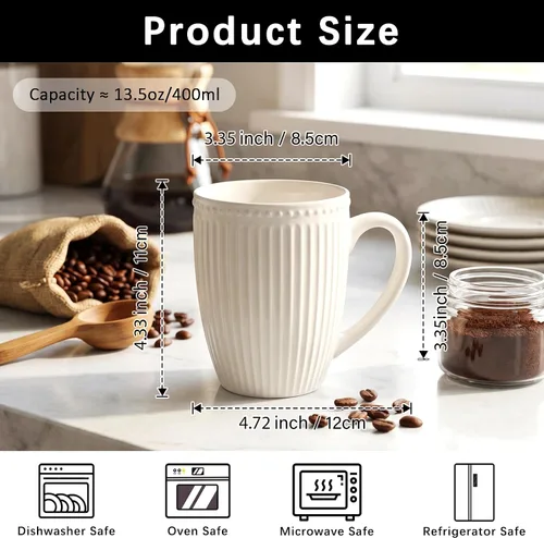 Miniatura 3 de Juego de tazas de café de cerámica blanca de 6 a 14 onzas con asa para café con leche, té caliente, capuchino, moca, cacao, microondas