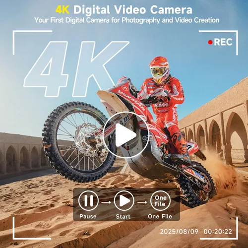 Miniatura 2 de Cámara digital 4K 64MP con pantalla abatible de 3 pulgadas de 180°, cámara fotográfica de enfoque automático para YouTube, cámara de viaje compacta