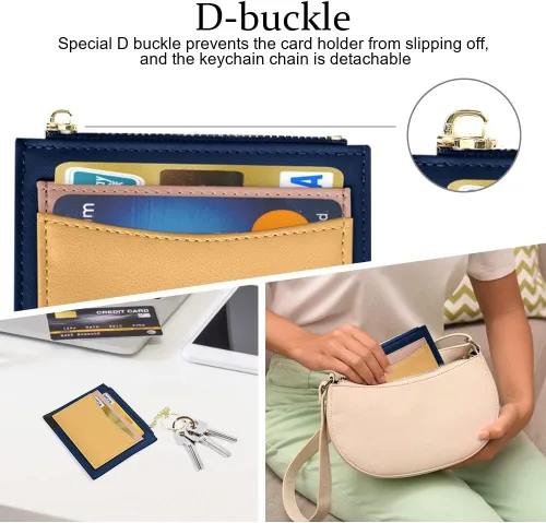 Miniatura 15 de URAQT Cartera para tarjetas de crédito, cartera minimalista de cuero delgado con cremallera, mini protector de tarjeta de crédito, llavero bolsillo