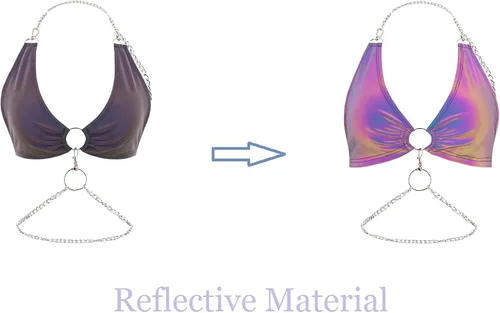 Miniatura 4 de Testudineus Camiseta sin mangas reflectante para mujer, diseño metálico brillante con cremallera en la espalda, traje de festival y rave