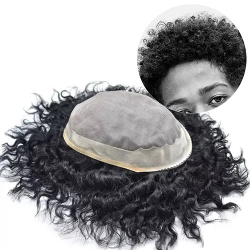 Miniatura 16 de Afro - Tupé para hombre, duradero, base fina, mono, rizado, cabello ondulado africano, piezas para hombres negros, mono encaje de poliuretano