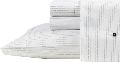 Nautica - Sábanas tamaño King, juego de ropa de cama de percal de algodón, decoración casual para el hogar (Buoy Line Grey, King)