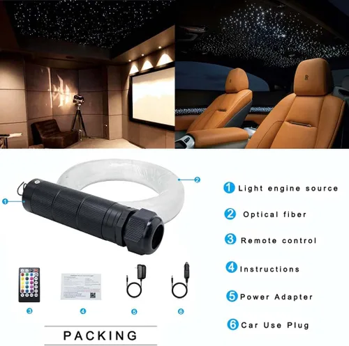 Miniatura 6 de AZIMOM Uso del coche Bluetooth 6 W RGBW LED de fibra óptica luces estrella techo luz kit APP control remoto 450pcs 0.03in 6.5ft cable óptico modo