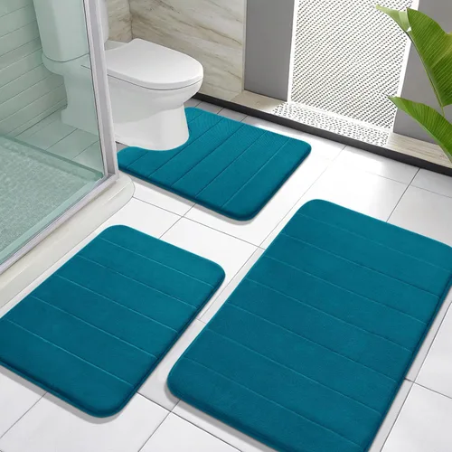 Miniatura 15 de Yimobra Juego de 3 tapetes de baño de espuma viscoelástica con alfombra de inodoro en forma de U, antideslizantes, súper suaves, absorbentes, de Gris