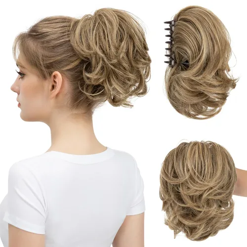 Miniatura 9 de Pinza de pelo con clip de garra, moño corto, pieza de cabello de moño desordenado, extensiones de cabello flexibles, ramificación de cabello Gris