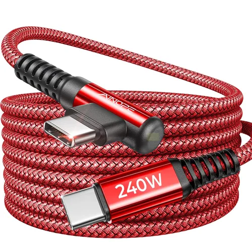 Miniatura 15 de AINOPE Cable USB C a USB C de 240W (6.6 pies, paquete de 2, USB C Chubby) Cable de carga rápida USB C a USB C, cable cargador USB C en ángulo recto