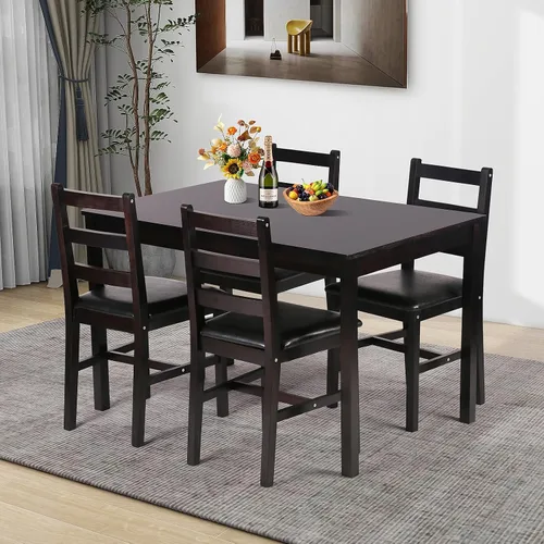 Juego de Mesa de Cocina de 5 Piezas Juego de Mesa de Comedor Mesa Cuadrada de Madera Resistente y Sillas Juego de Mesa de Desayuno para 4 Personas,