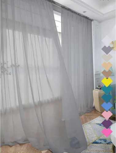 Miniatura 19 de L&TEC Cortinas traslúcidas para la ventana de color beige, 2 paneles de 48x45 pulgadas, con bolsillo básico para la barra de la cortina