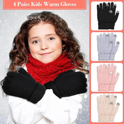 Miniatura 5 de 4 pares de guantes de punto para pantalla táctil de invierno para niños