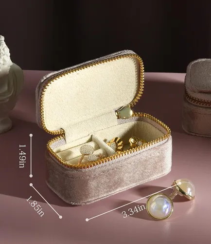 Miniatura 2 de TAIMY Mini estuche de viaje de joyería, caja de joyería de viaje pequeña de terciopelo, caja organizadora de viaje portátil para anillos, aretes