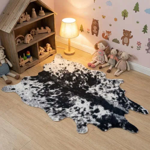Miniatura 9 de MustMat Alfombra de piel de vaca sintética con estampado de vaca, alfombra de piel de vaca occidental para sala de estar