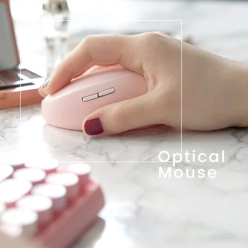 Miniatura 7 de Perixx PERIDUO-713 - Mini teclado inalámbrico y mouse, tapas redondas retro, rosa pastel, diseño en inglés de EE. UU