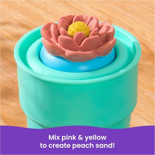Miniatura 3 de Kinetic Sand, SquishBlossom Flor floreciente con arena de juego amarillo neón y rosa de 8 onzas, maceta y moldes, juguetes sensoriales para artes