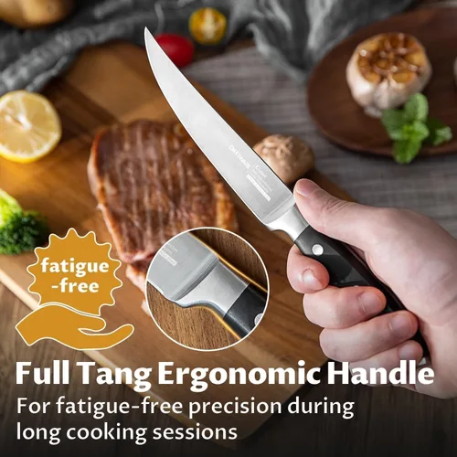 Miniatura 6 de OAKSWARE - Juego de 4 cuchillos para carne, no dentados, con mango ergonómico forjado de espiga completa, acero inoxidable alemán de alto carbono