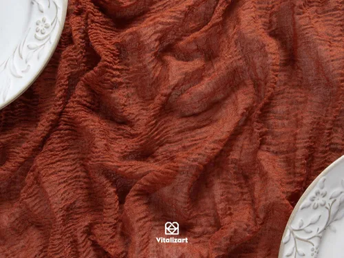 Miniatura 3 de Vitalizart Camino de Mesa de Estopilla de 10 Pies, Tela Bohemia de Gasa Rústica Terracota Naranja Quemado, Camino de Mesa de Estopilla para Boda
