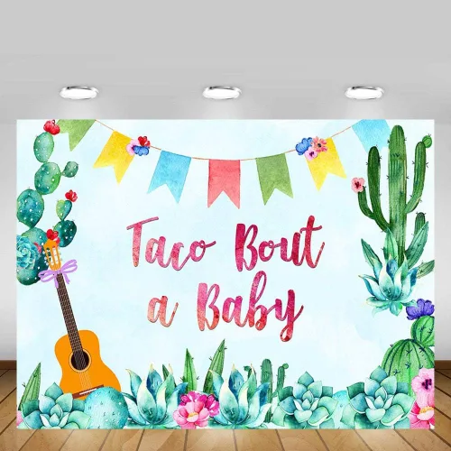 Miniatura 2 de Fondo de fiesta de taco de 7 x 5 pies, para fiesta de bebé, para el cinco de mayo, niño mexicano, baby shower, fotografía, cactus, decoración