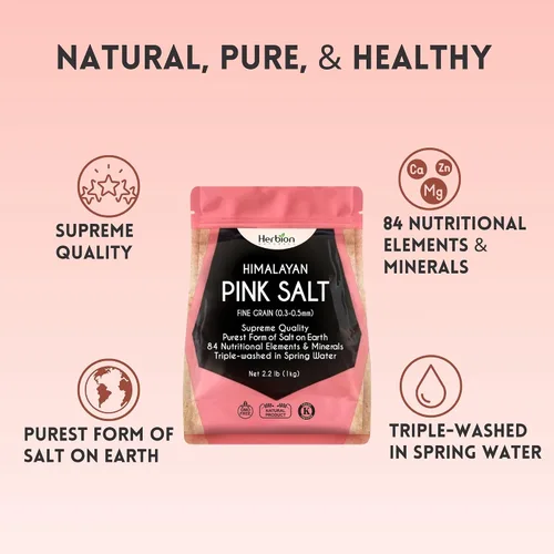 Miniatura 4 de HERBION Naturals - Sal rosa del Himalaya de grano fino en bolsa, 100% pura con 84 minerales para sazonar, resellable, sal orgánica, 100% natural