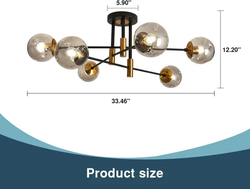 Miniatura 2 de Lámpara de techo de 1 bombilla de techo con forma de globo de cristal, moderna y semiempotrada de color negro para pasillo, porche, escalera