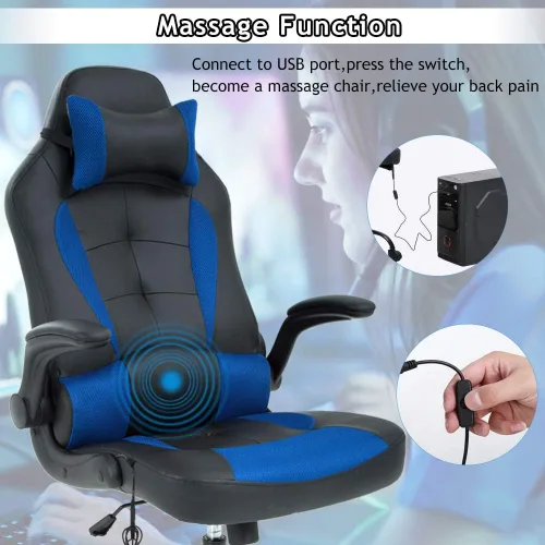 Miniatura 5 de Silla ergonómica de oficina para juegos, silla ejecutiva de computadora con respaldo alto con soporte lumbar y brazos abatibles, silla giratoria Azul
