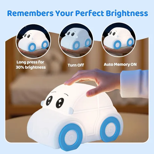 Miniatura 4 de Linda luz nocturna para bebés y niños en forma de coche, regulable+1800mAh recargable+temporizador+portátil+de silicona+esponjosa, lámpara de noche